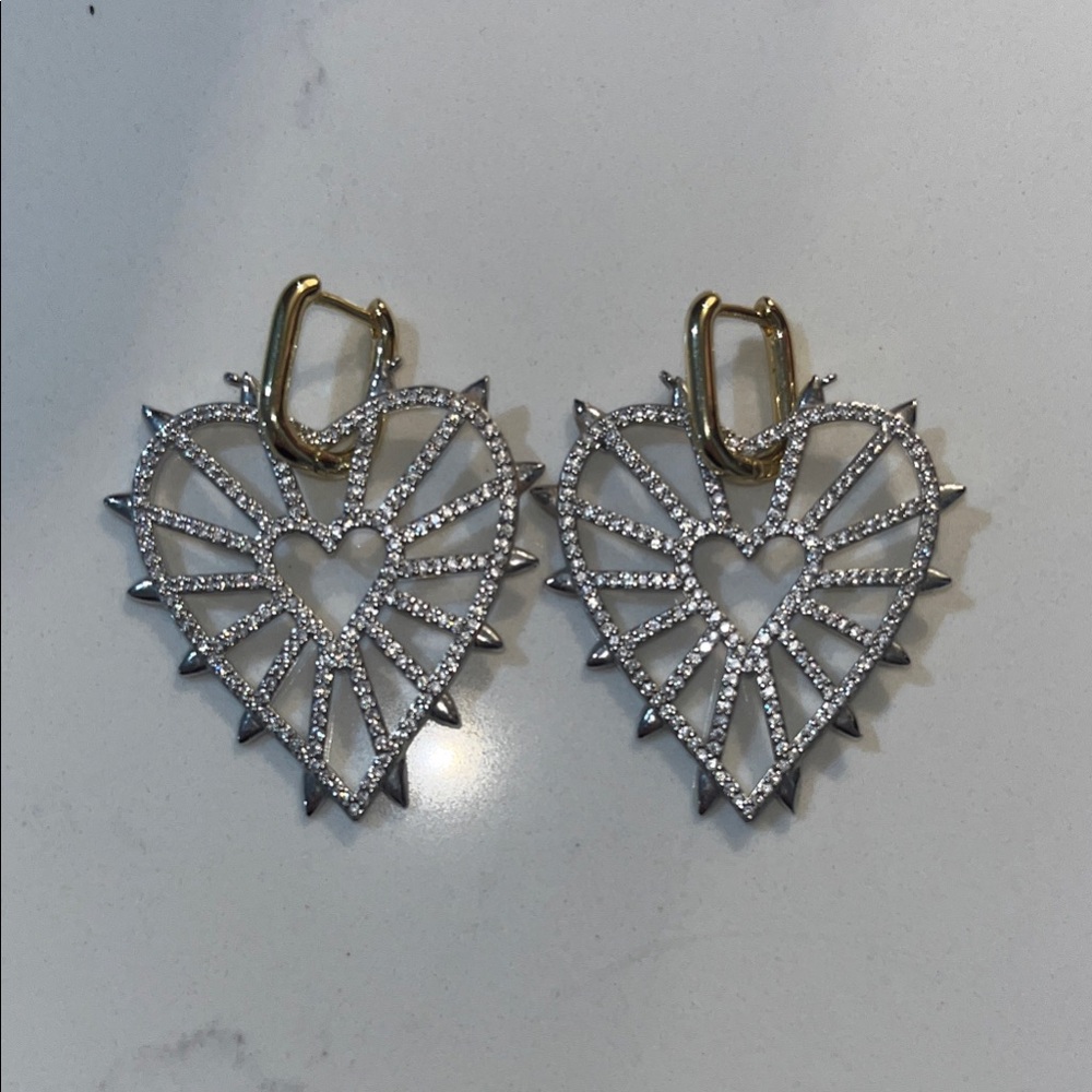 Gold and Silver Heart-Shaped Earrings